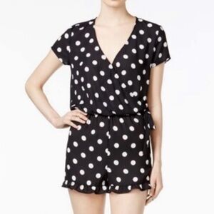 Macy’s Maison Jules Black & White Polka Dot Short Sleeve Polyester Romper Size S